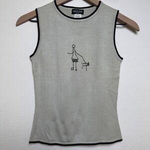 NEW‎ Sharon Endick Kate SILK Women Knit Top Tank Novelty Dog Grunge Indie Whimsy